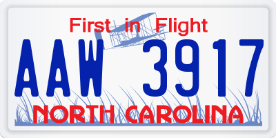 NC license plate AAW3917