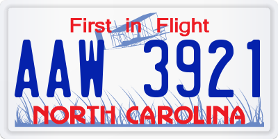 NC license plate AAW3921