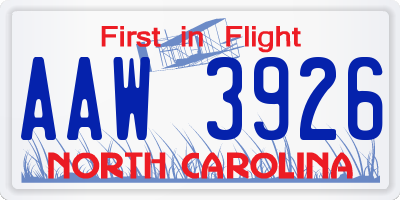 NC license plate AAW3926