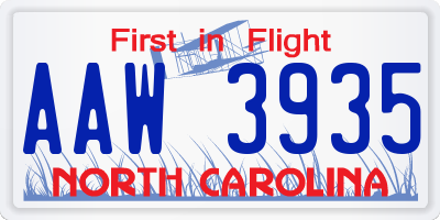 NC license plate AAW3935