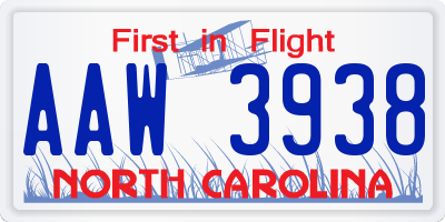 NC license plate AAW3938