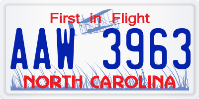 NC license plate AAW3963