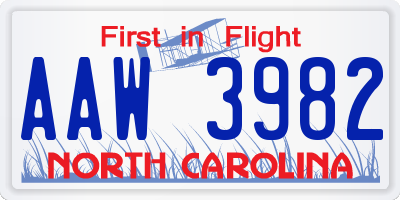 NC license plate AAW3982