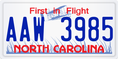 NC license plate AAW3985