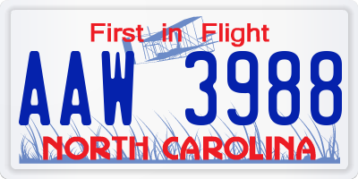 NC license plate AAW3988