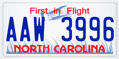 NC license plate AAW3996