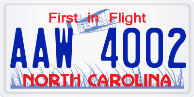 NC license plate AAW4002