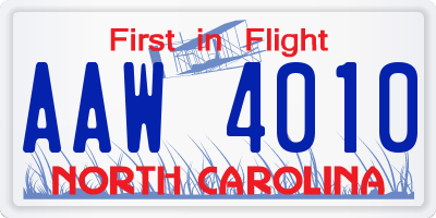 NC license plate AAW4010