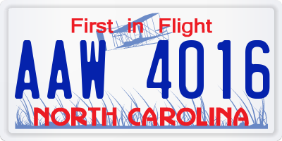 NC license plate AAW4016