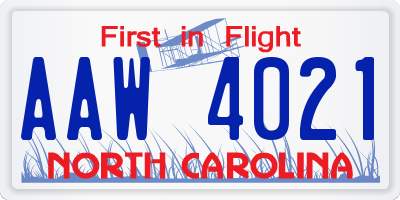 NC license plate AAW4021