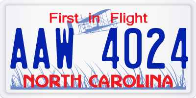 NC license plate AAW4024
