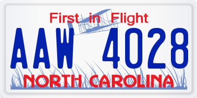 NC license plate AAW4028