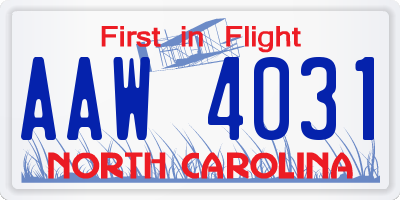 NC license plate AAW4031