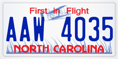 NC license plate AAW4035