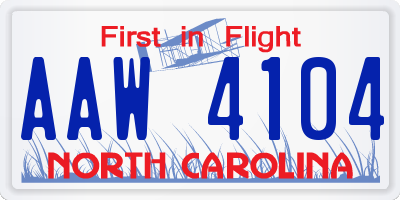 NC license plate AAW4104