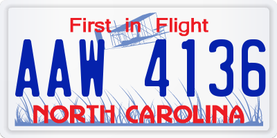 NC license plate AAW4136