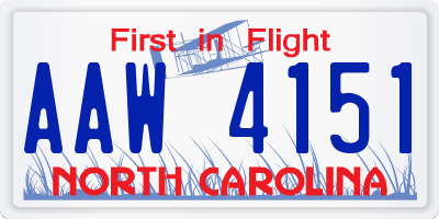 NC license plate AAW4151