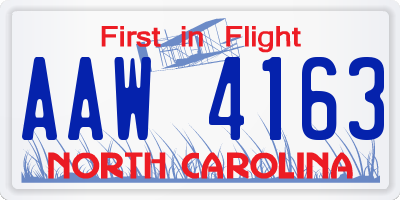 NC license plate AAW4163