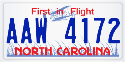 NC license plate AAW4172