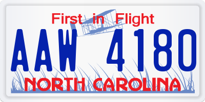 NC license plate AAW4180