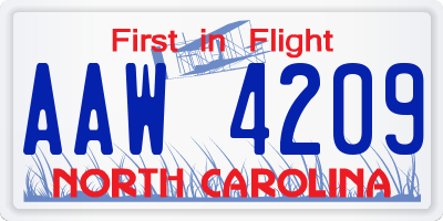 NC license plate AAW4209