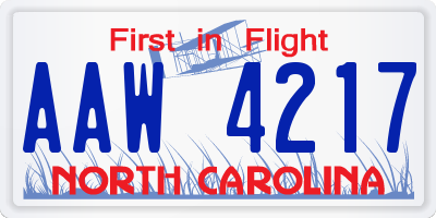 NC license plate AAW4217