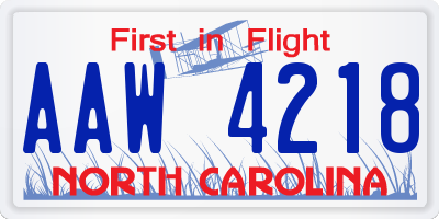 NC license plate AAW4218