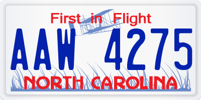 NC license plate AAW4275
