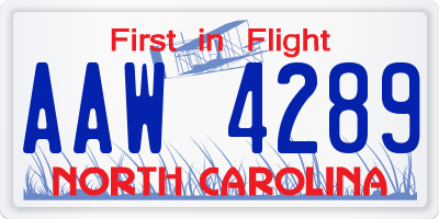 NC license plate AAW4289