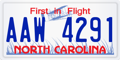 NC license plate AAW4291
