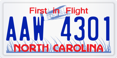 NC license plate AAW4301