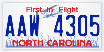 NC license plate AAW4305