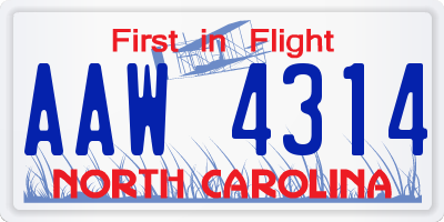 NC license plate AAW4314