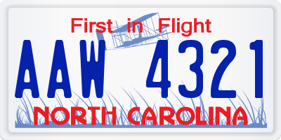 NC license plate AAW4321