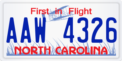NC license plate AAW4326