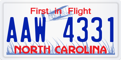 NC license plate AAW4331
