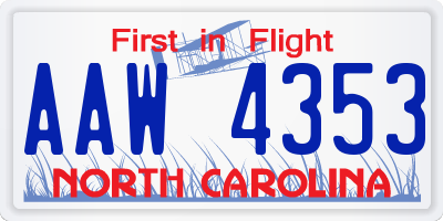 NC license plate AAW4353