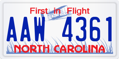 NC license plate AAW4361