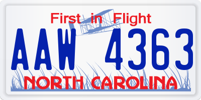 NC license plate AAW4363