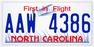 NC license plate AAW4386