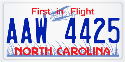 NC license plate AAW4425