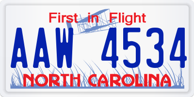 NC license plate AAW4534