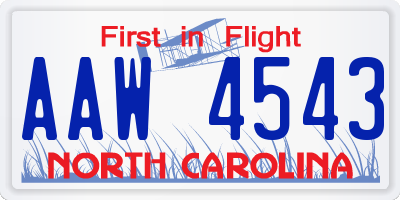 NC license plate AAW4543