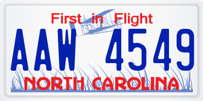 NC license plate AAW4549