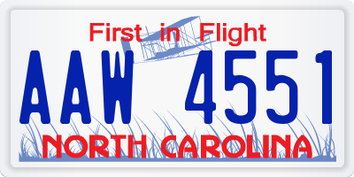 NC license plate AAW4551