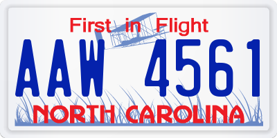 NC license plate AAW4561