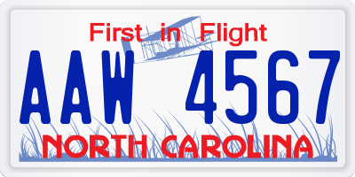 NC license plate AAW4567