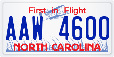 NC license plate AAW4600