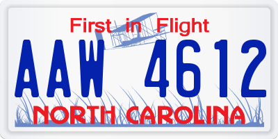 NC license plate AAW4612