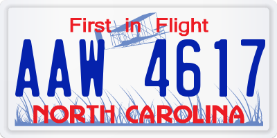 NC license plate AAW4617